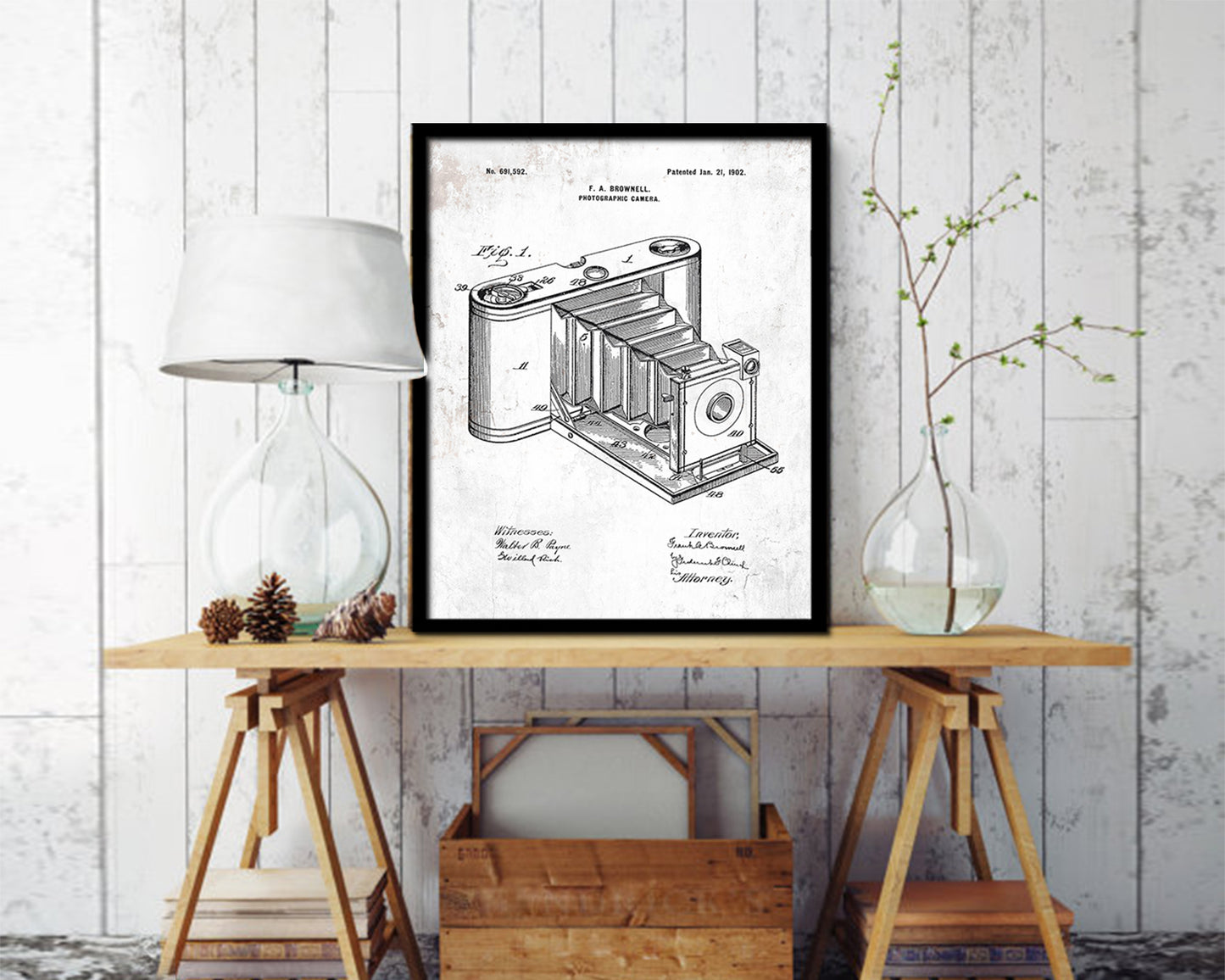 Brownell Photographic Camera Vintage Patent Artwork Black Frame Print Wall Art Decor Gifts
