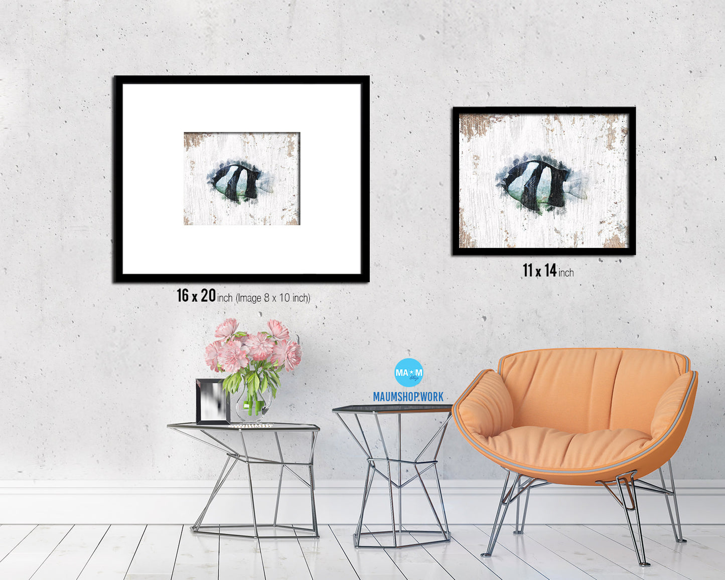 Tropical Fish Framed Print Modern Restaurant Sushi Bar Modern Watercolor Wall Art Decor