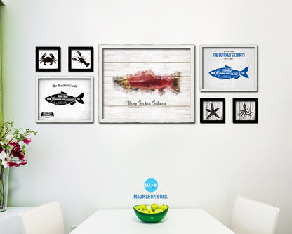 Hony Sockey Salmon Fish Framed Prints Modern Restaurant Sushi Bar Watercolor Wall Art Decor