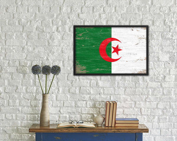 Algeria Shabby Chic Country Flag Wood Framed Print Wall Art Decor Gifts