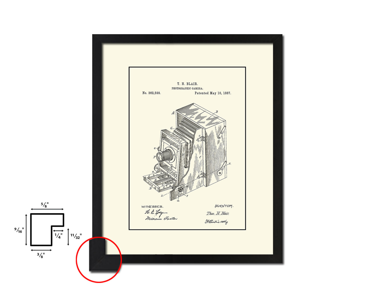 Blair Photographic Camera Vintage Patent Artwork Black Frame Print Wall Art Decor Gifts