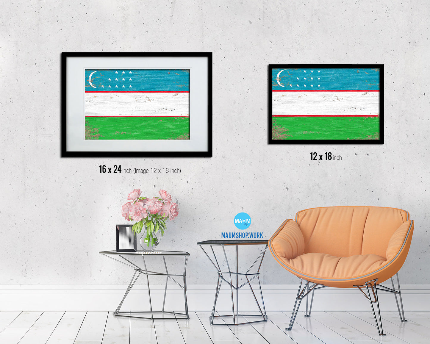 Uzbekistan Shabby Chic Country Flag Wood Framed Print Wall Art Decor Gifts