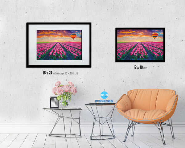 Tulip field of blooming Pink Landscape Painting Print Art Frame Home Wall Decor Gifts
