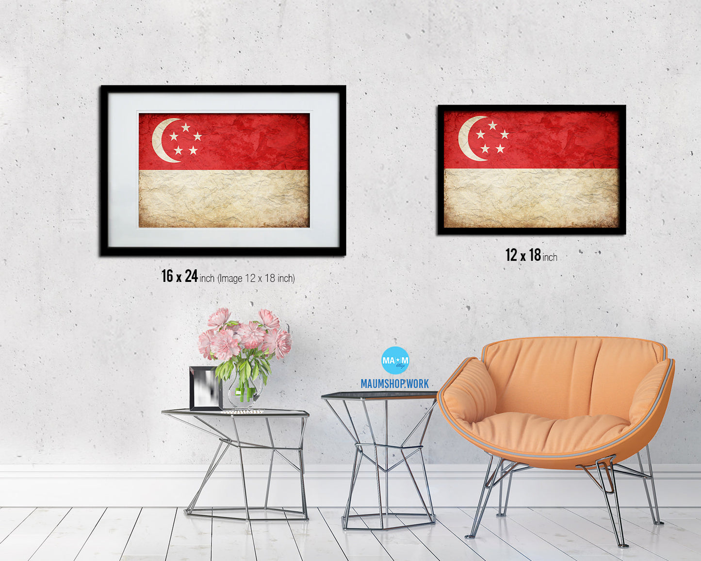 Singapore Country Vintage Flag Wood Framed Print Wall Art Decor Gifts