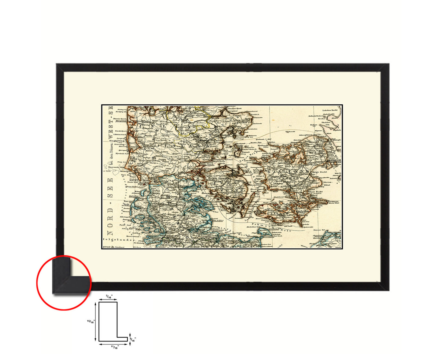 Denmark Old Map Framed Print Art Wall Decor Gifts