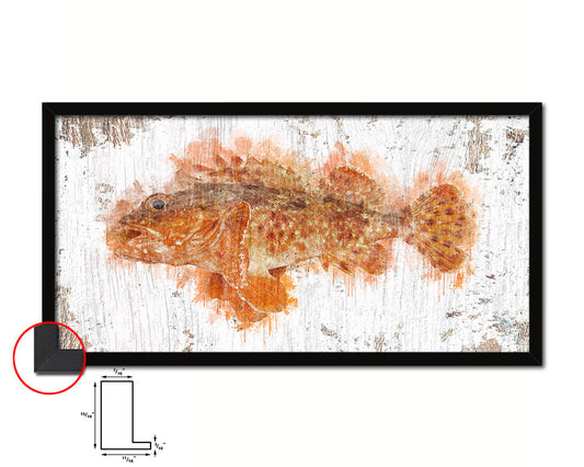 Scorpion Fish Art Wood Frame Shabby Chic Restaurant Sushi Wall Decor Gifts, 10" x 20"