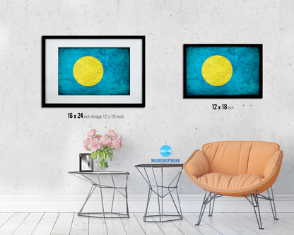 Palau Country Vintage Flag Wood Framed Print Wall Art Decor Gifts
