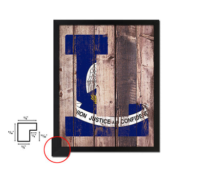 Louisiana State Initial Flag Wood Framed Paper Print Decor Wall Art Gifts, Wood