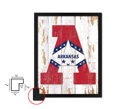 Arkansas State Initial Flag Wood Framed Paper Print Decor Wall Art Gifts, Beach