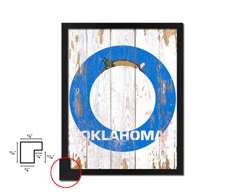 Oklahoma State Initial Flag Wood Framed Paper Print Decor Wall Art Gifts, Beach