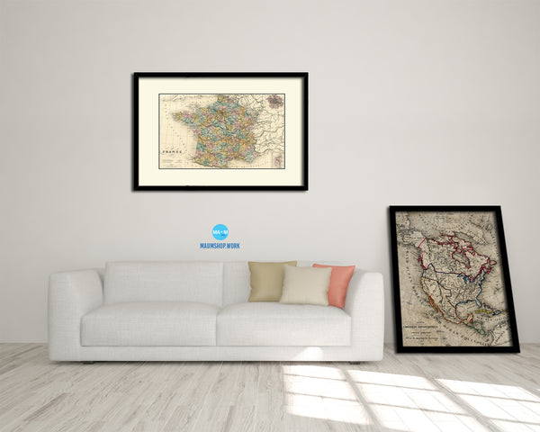 France and Paris Old Map Framed Print Art Wall Decor Gifts