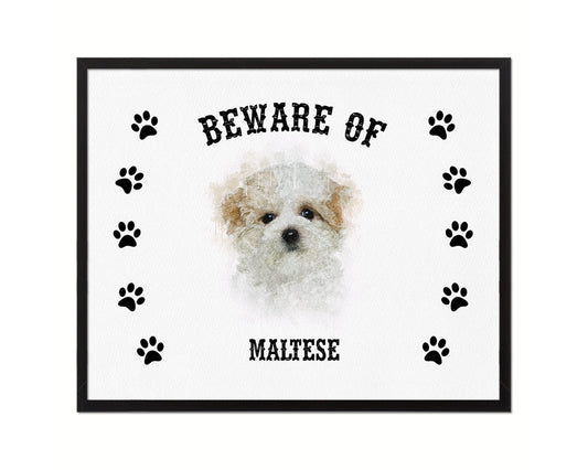Beware of Jindo Sign Wood Framed Print Wall Art Decor Gifts