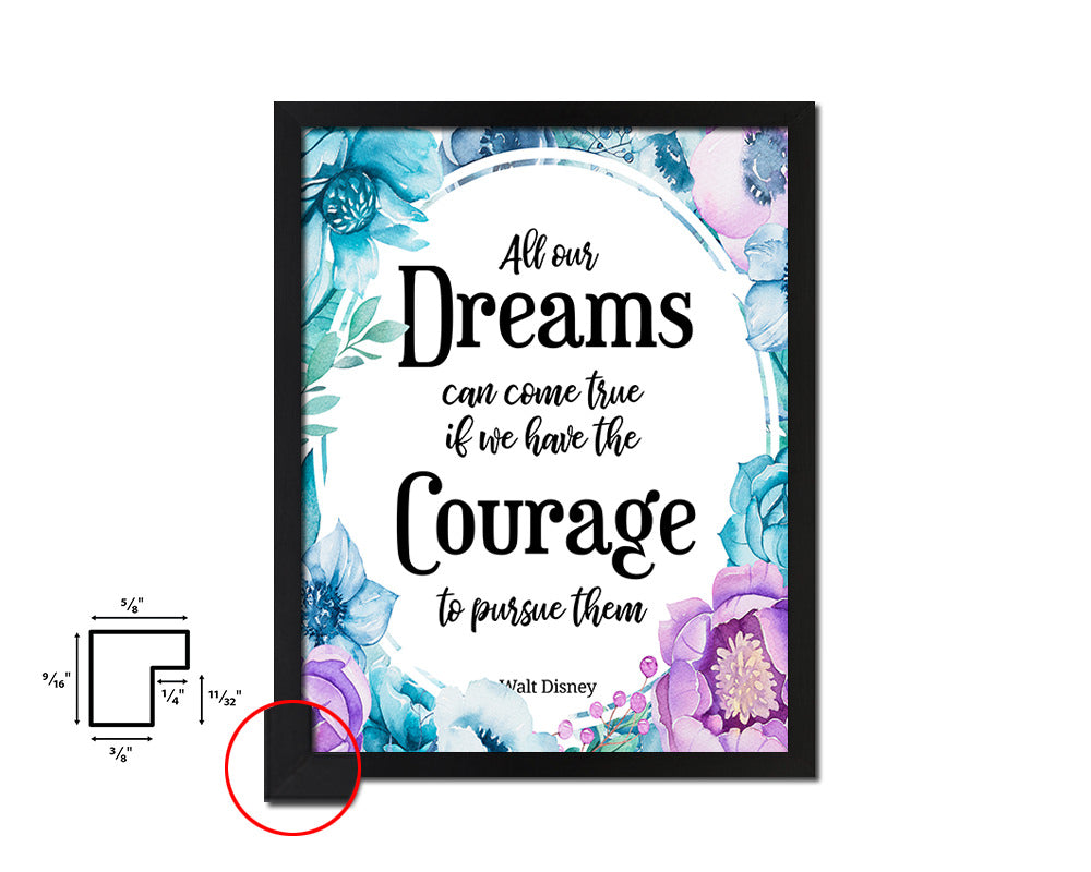 All our dreams can come true Walt Disney Quote Boho Flower Framed Print Wall Decor Art