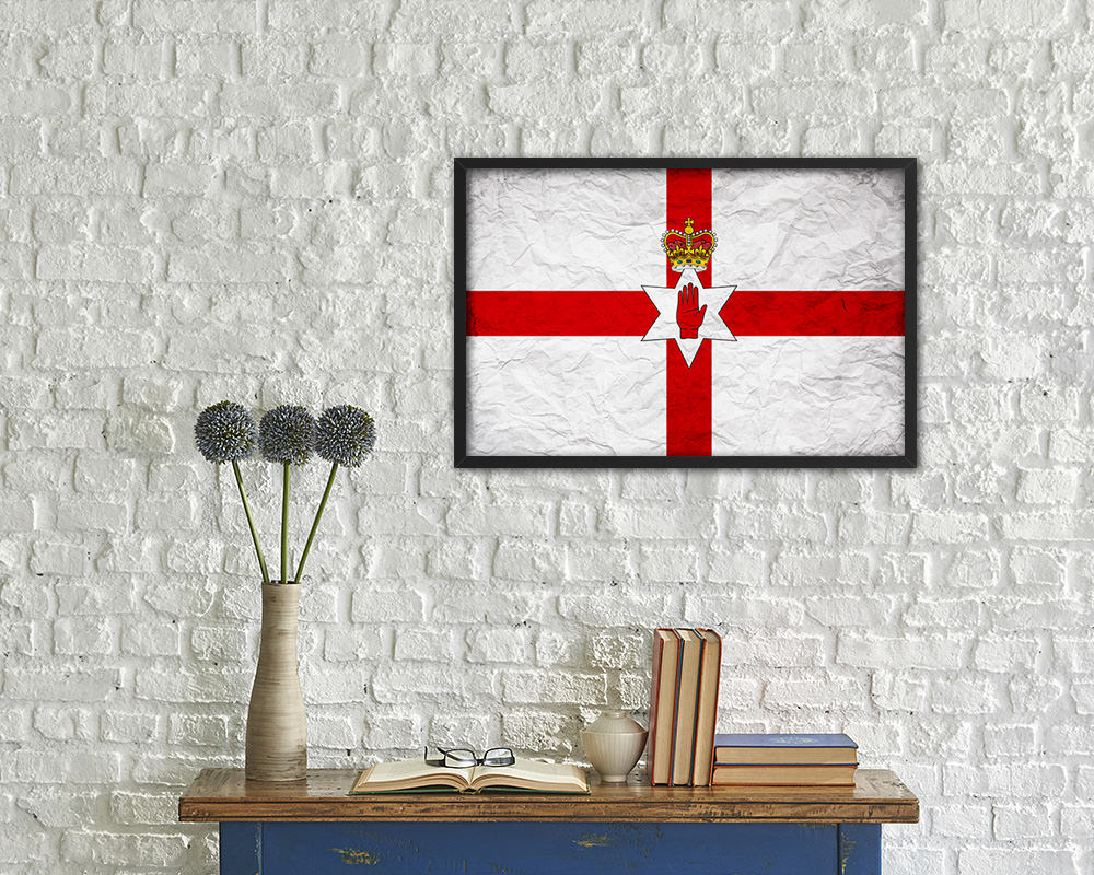 North Irish Ulster City Northern Ireland Country Vintage Flag Wood Framed Prints Decor Wall Art Gifts