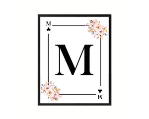 Letter M Personalized Boho Monogram Clover Card Decks Framed Print Wall Art Decor Gifts