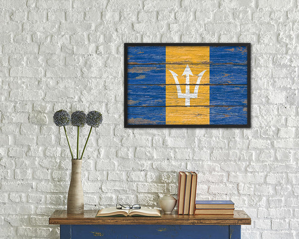 Barbados Country Wood Rustic National Flag Wood Framed Print Wall Art Decor Gifts