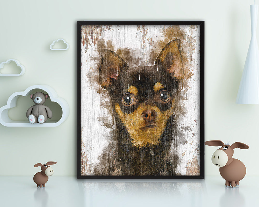 Chihuahua 9 months Dog Puppy Portrait Framed Print Pet Watercolor Wall Decor Art Gifts