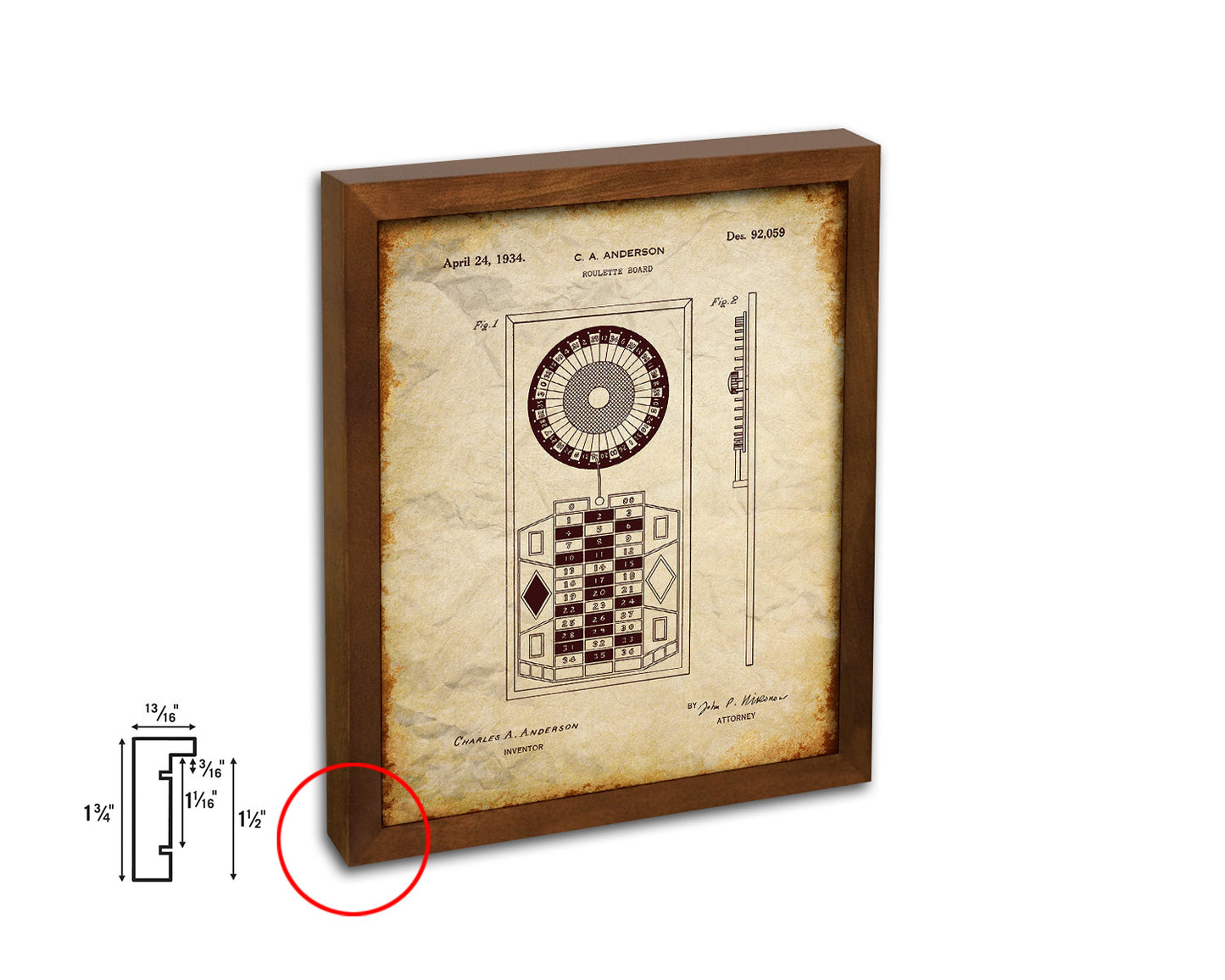 Roulette Board Wheels Playing Card Vintage Patent Artwork Walnut Frame Gifts