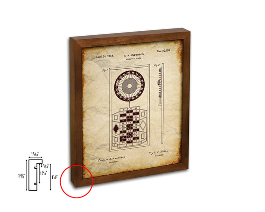 Roulette Board Wheels Playing Card Vintage Patent Artwork Walnut Frame Gifts