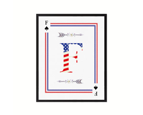 Letter F Custom Monogram Card Decks Spade American Flag Framed Print Wall Art Decor Gifts