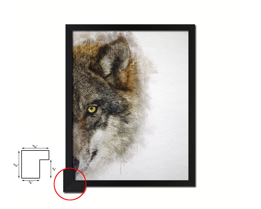 Grey Wolf Animal Painting Print Framed Art Home Wall Decor Gifts