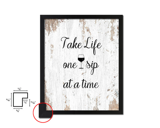 Take life one sip at a time Words Wood Framed Print Wall Decor Art Gifts