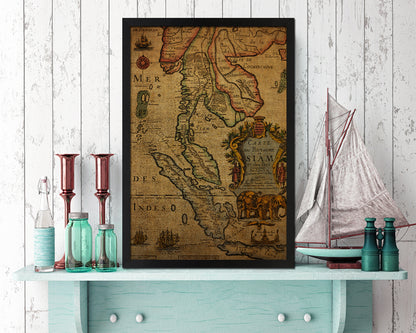 Thailand 17 Century Vintage Map Wood Framed Print Art Wall Decor Gifts