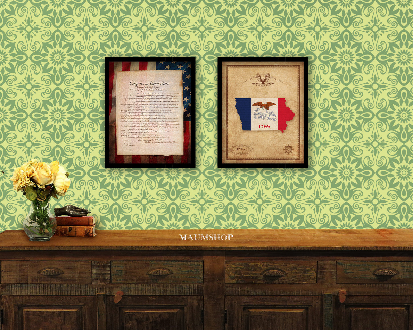 Iowa State Vintage Map Wood Framed Paper Print  Wall Art Decor Gifts