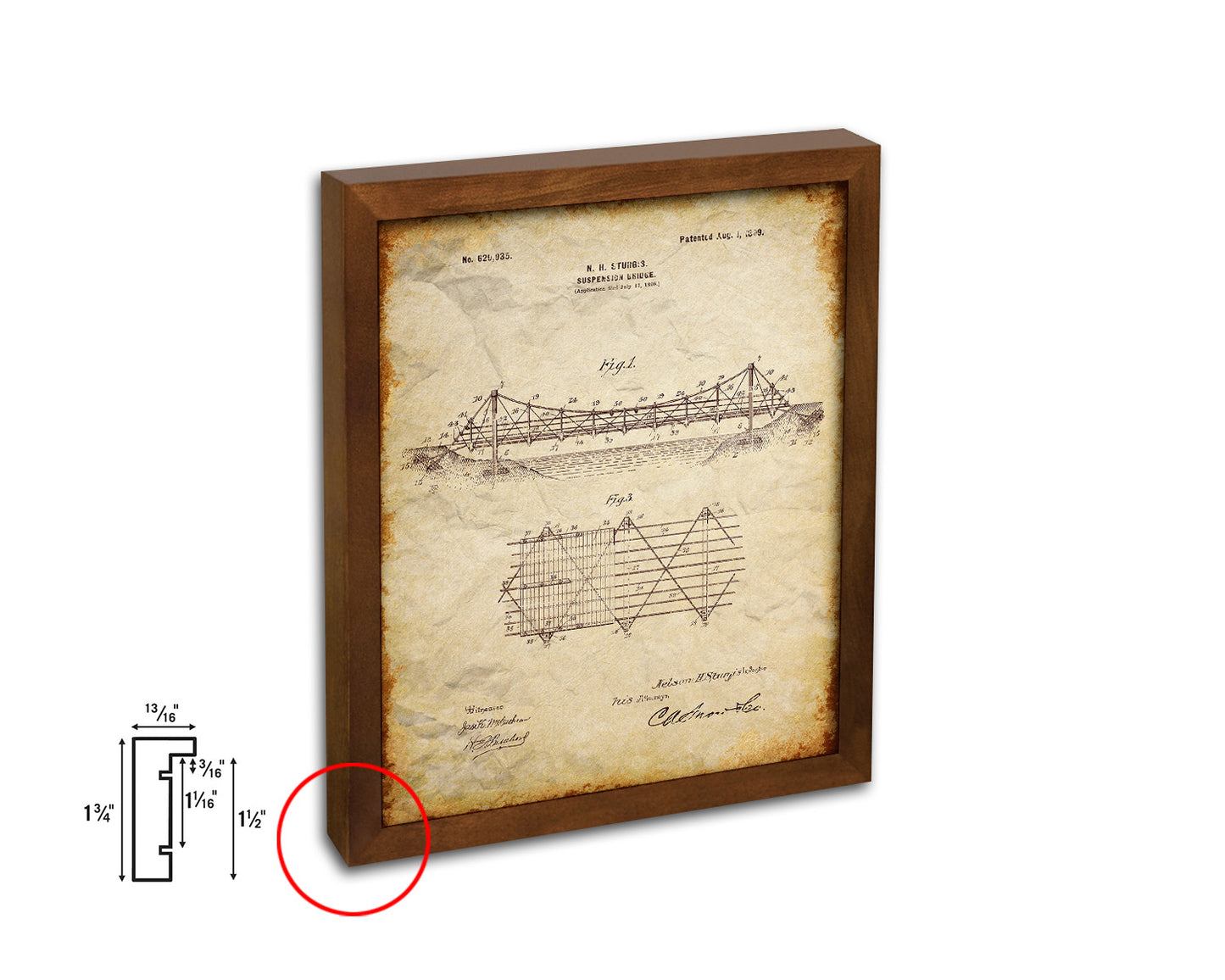 Suspension Bridge Vintage Patent Artwork Walnut Frame Print Wall Art Decor Gifts