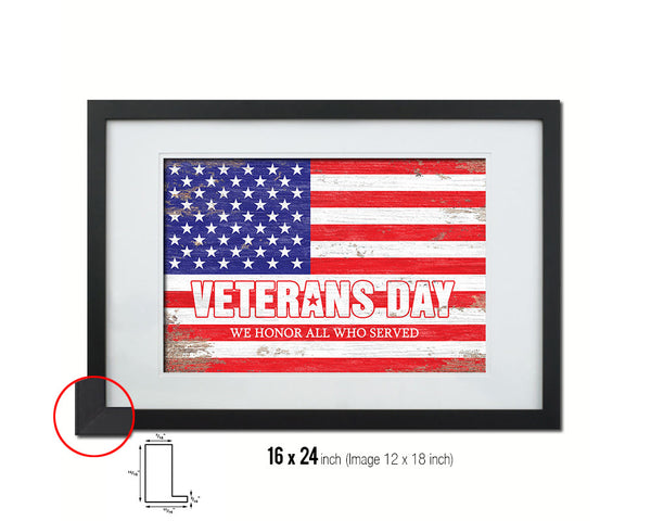 Veterans Day We honor all who served Shabby Chic Military Flag Framed Print Decor Wall Art Gifts