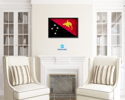 Papua New Guinea Country Vintage Flag Wood Framed Print Wall Art Decor Gifts