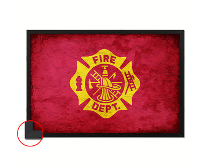 Fire Department Fire Fighter Vintage Military Flag Framed Print Sign Decor Wall Art Gifts