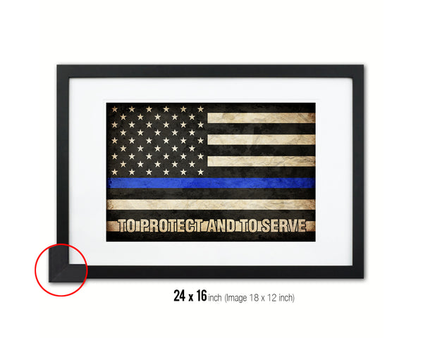 Thin Blue Line Honoring Law Enforcement, To protect & to serve Vintage Military Flag Art