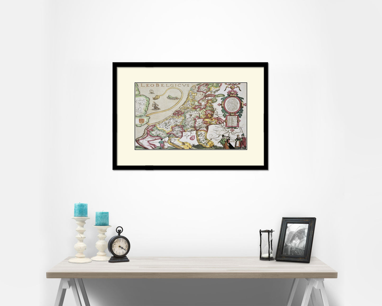 Belgium and Netherlands Leo Belgicus Old Map Framed Print Art Wall Decor Gifts