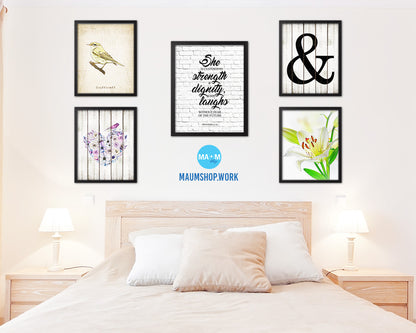 She is clothed in strength, Proverbs 31:25 Quote Framed Print Home Decor Wall Art Gifts