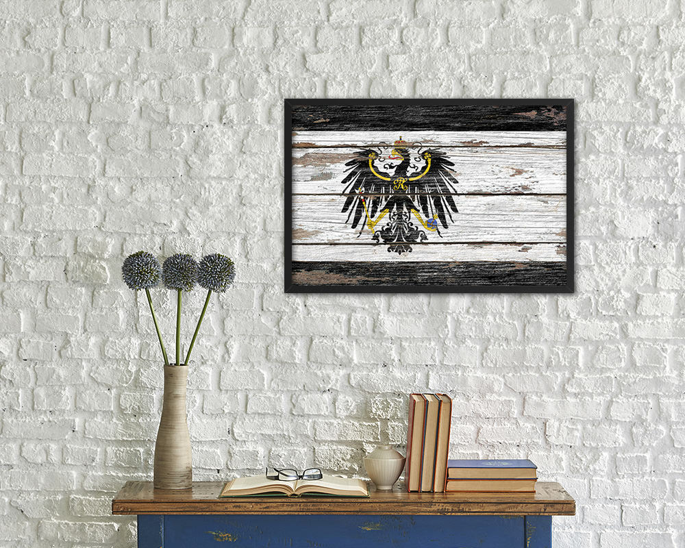 Kingdom of Prussia Germany Historical Wood Rustic Flag Wood Framed Print Wall Art Decor Gifts