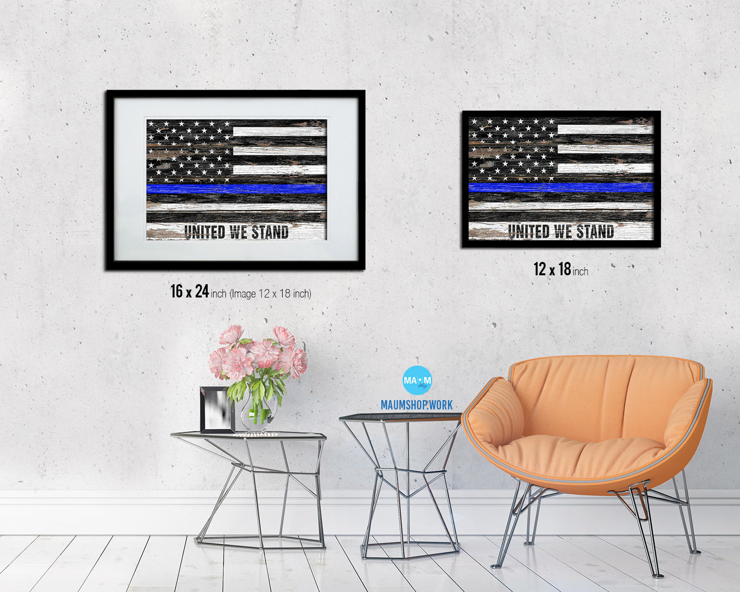 Thin Blue Line Police & Thin Red Line Firefighter Respect & Honor Law Enforcement Wood Rustic Flag Art