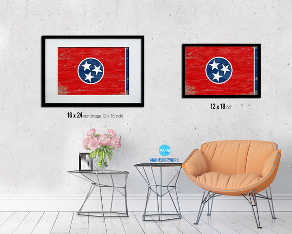 Tennessee State Shabby Chic Flag Wood Framed Paper Print  Wall Art Decor Gifts
