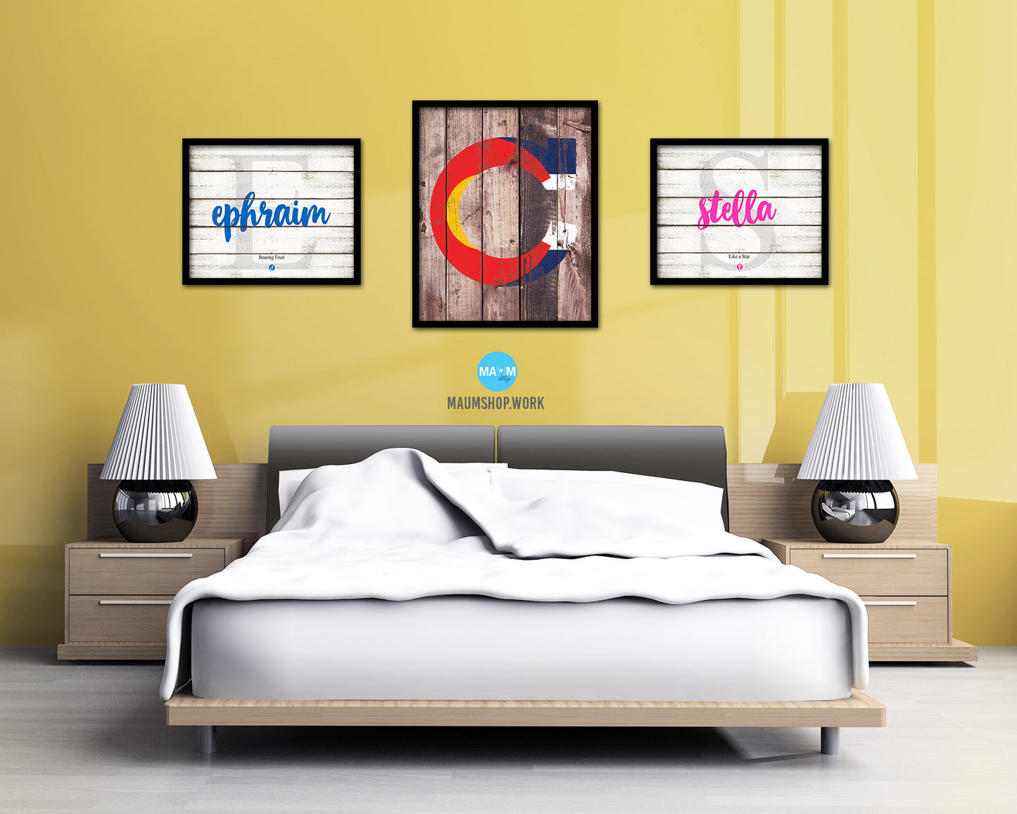 Colorado State Initial Flag Wood Framed Paper Print Decor Wall Art Gifts, Wood