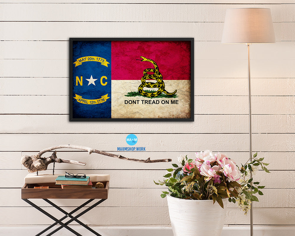 Gadsden Don't Tread On Me North Carolina State Vintage Military Flag Framed Print Art
