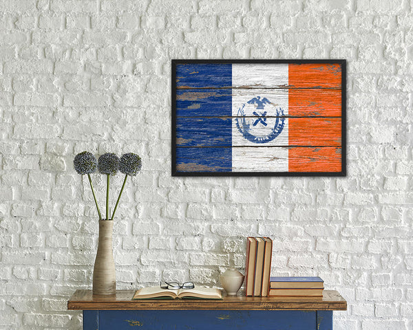 New York City New York State Rustic Flag Wood Framed Paper Prints Decor Wall Art Gifts