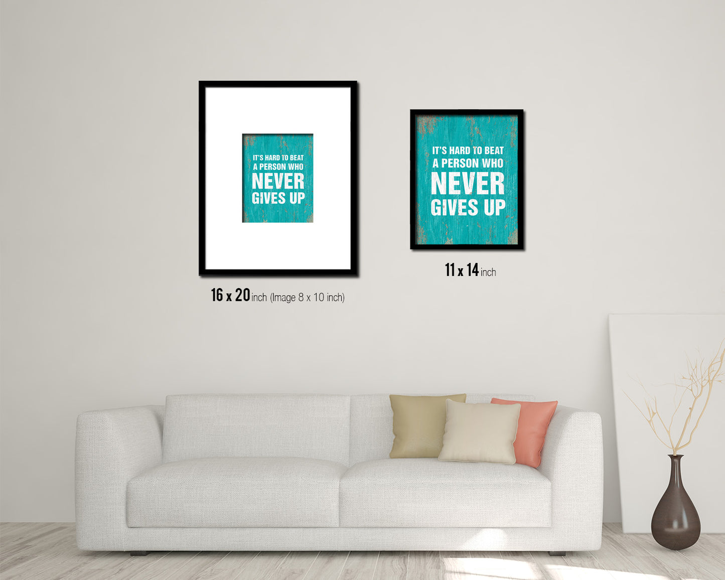 It's hard to beat a person who never give up Quote Framed Print Home Decor Wall Art Gifts