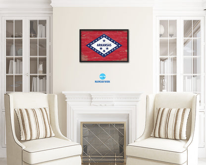 Arkansas State Shabby Chic Flag Wood Framed Paper Print  Wall Art Decor Gifts