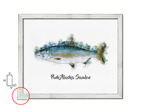 Pink Alaska Samlon Fish Framed Prints Modern Restaurant Sushi Bar Watercolor Wall Art Decor