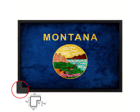Montana State Vintage Flag Wood Framed Paper Print Wall Art Decor Gifts