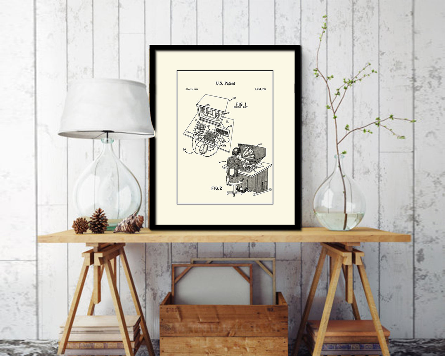 Interactive Aided Design System Computer Vintage Patent Artwork Black Frame Print Gifts