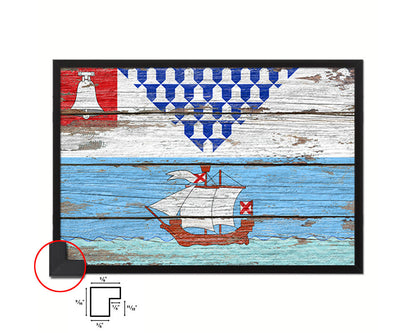 Belfast City Maine State Rustic Flag Wood Framed Paper Prints Decor Wall Art Gifts
