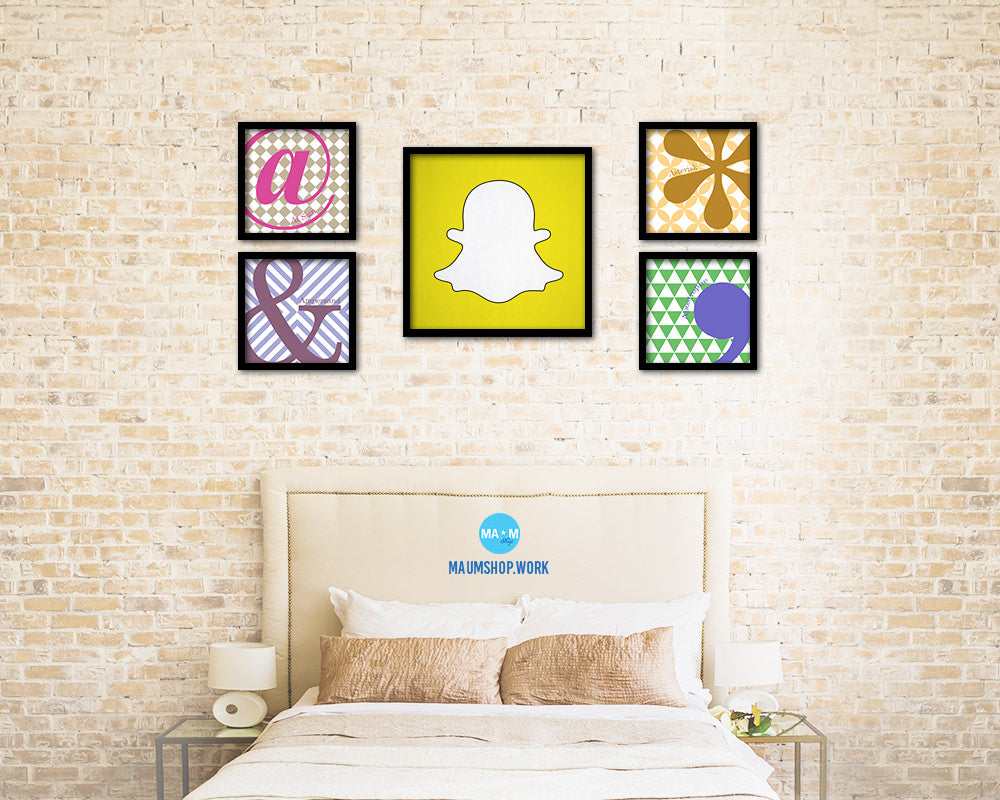 Snapchat Social Media Symbol Icons logo Wood Framed Print Home Decor Wall Art Gifts