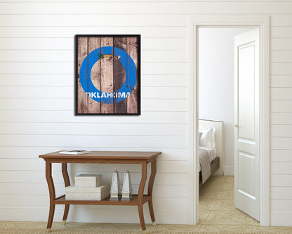Oklahoma State Initial Flag Wood Framed Paper Print Decor Wall Art Gifts, Wood
