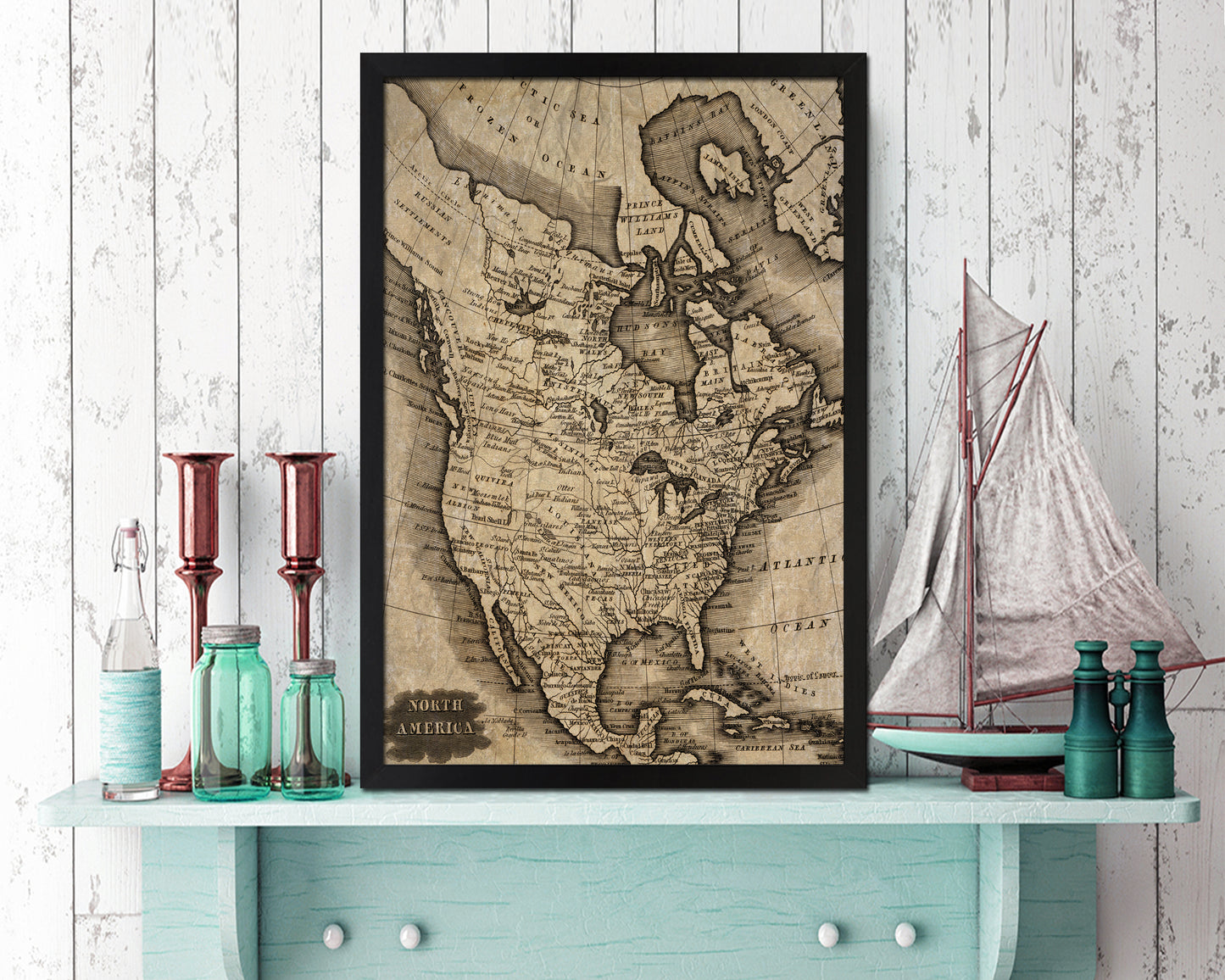 Spain Portugal and France Historical Map Wood Framed Print Art Wall Decor Gifts